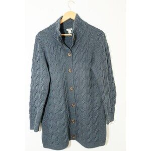 L.L. Bean Sweater Cardigan L Blue Reg duster cable knit